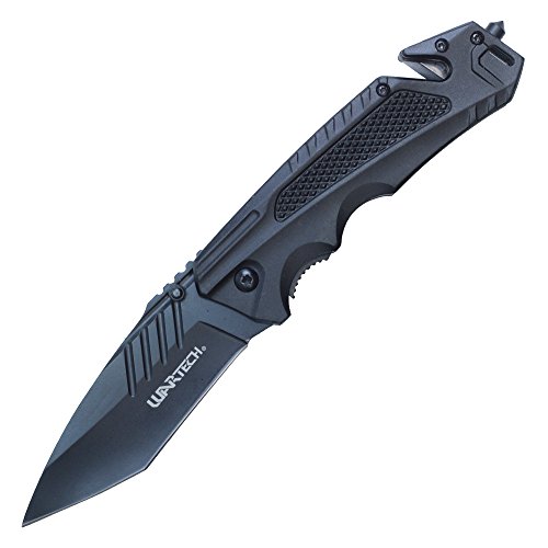 Wartech Thumb Open Spring Assisted Two Color Aluminum Handle Tactical Tanto Blade Pocket Knife (Black)